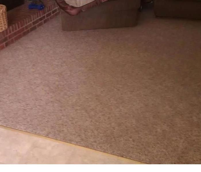 Salmon colored carpet that has had the brown stain removed