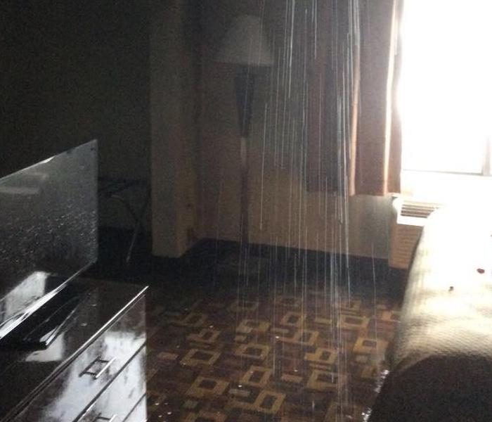 Hotel room where the sprinkler system has been activated due to a fire