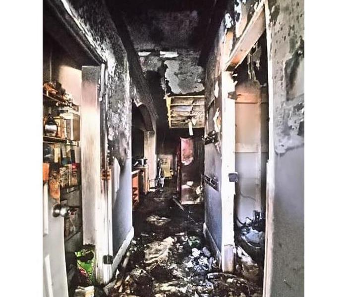 Burned hallway from a dryer fire